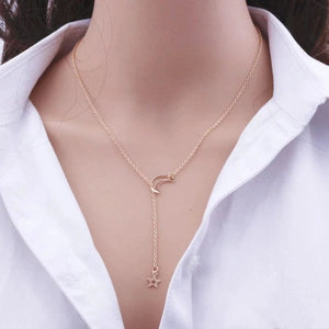 Planet Gates New Simple Moon Star Pendant Choker Necklace Simple Gold Color Alloy Charm Chain Collares Necklace For Women Party Jewelry