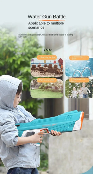 Planet Gates New Water Gun Electric Full Continuous Firing Toy Summer Beach Pool Water Toy Gun Fully Automatic Water Absorption Toys for Kids