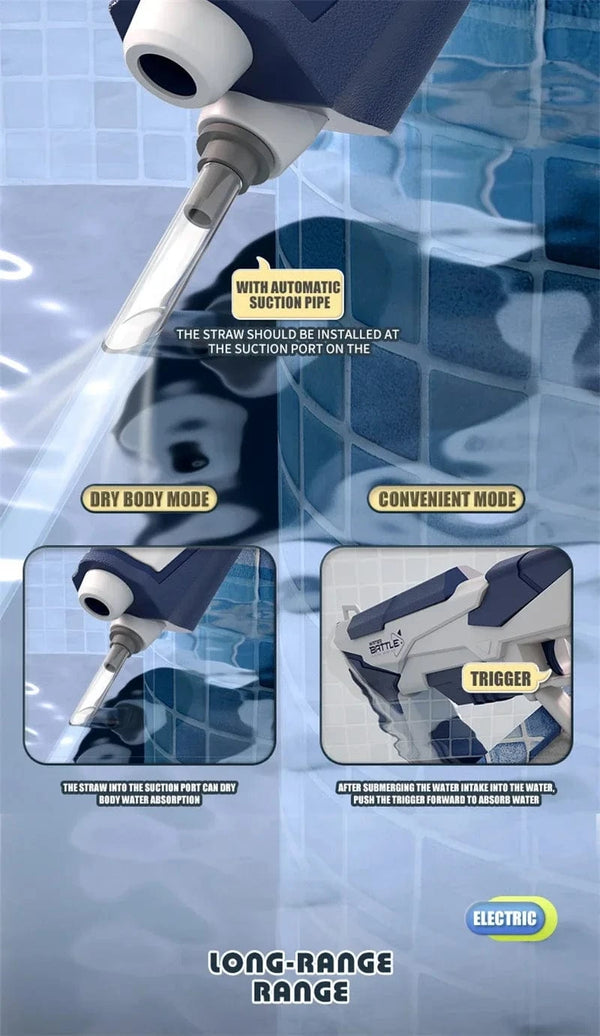 Planet Gates New Water Gun Electric Full Continuous Firing Toy Summer Beach Pool Water Toy Gun Fully Automatic Water Absorption Toys for Kids