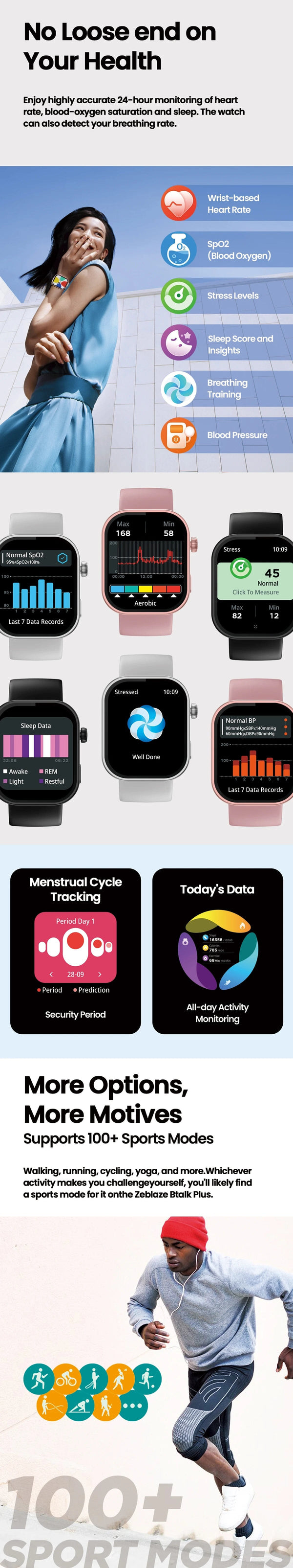 Planet Gates New Zeblaze Btalk Plus Voice Calling Smartwatch 2.03'' HD Color Display Health and Fitness Tracking Smart Watch for Men Women