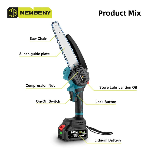 Planet Gates NEWBENY 8 Inch Brushless Electric Saw With Oiler Cordless Woodworking Garden Pruning Saw Power Tools For Makita 18V Battery