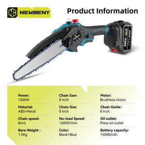 Planet Gates NEWBENY 8 Inch Brushless Electric Saw With Oiler Cordless Woodworking Garden Pruning Saw Power Tools For Makita 18V Battery