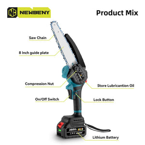 Planet Gates NEWBENY 8 Inch Brushless Electric Saw With Oiler Cordless Woodworking Garden Pruning Saw Power Tools For Makita 18V Battery