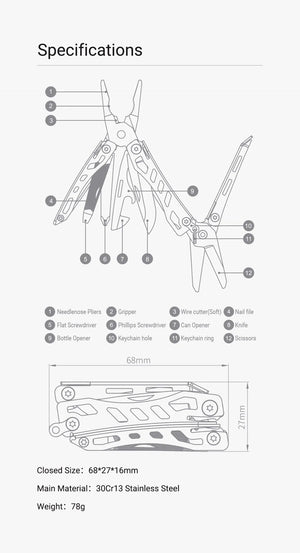 Planet Gates NexTool Mini Flagship Red/Green 10 IN 1 Multi Functional Folding EDC Hand Tool Screwdriver Mini Pliers Bottle Opener Outdoor