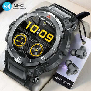 Planet Gates NFC 2 In 1 Bluetooth Headset Smart Watch TWS Music Talk With Earbuds 4 Hours Of Strong Sound Effects Music Lover Men SmartWatch