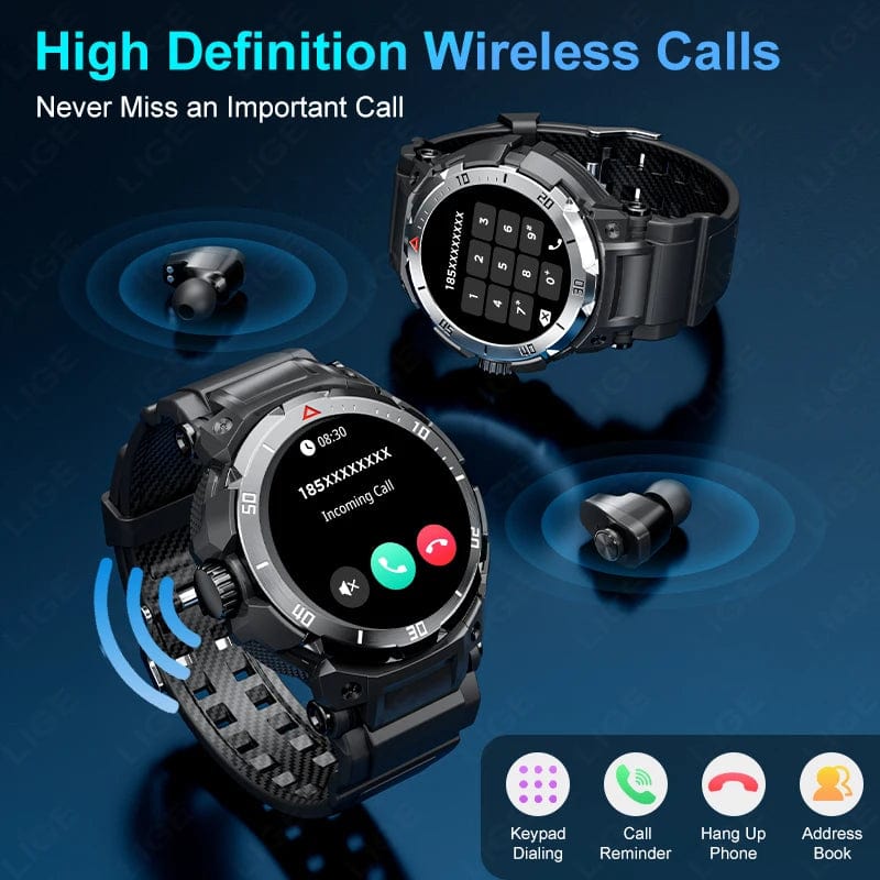 Planet Gates NFC 2 In 1 Bluetooth Headset Smart Watch TWS Music Talk With Earbuds 4 Hours Of Strong Sound Effects Music Lover Men SmartWatch