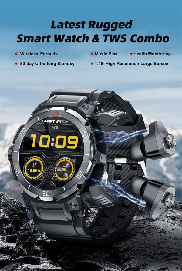Planet Gates NFC 2 In 1 Bluetooth Headset Smart Watch TWS Music Talk With Earbuds 4 Hours Of Strong Sound Effects Music Lover Men SmartWatch