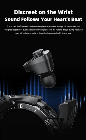 Planet Gates NFC 2 In 1 Bluetooth Headset Smart Watch TWS Music Talk With Earbuds 4 Hours Of Strong Sound Effects Music Lover Men SmartWatch