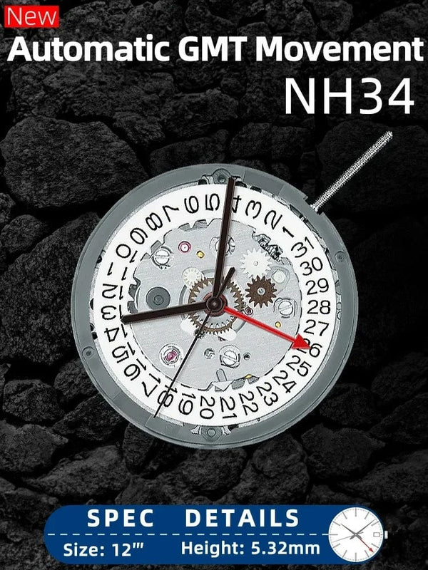 Planet Gates NH34 Movement 24 jewels nh34a gmt 4 Hands 4R34 GMT Date Watch Automatic Metal High Accuracy Winding