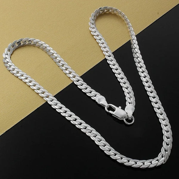 Planet Gates Nice 925 Sterling Silver 6MM Full Sideways Chain Necklace For Women Men Fashion Jewelry Sets Wedding Gift