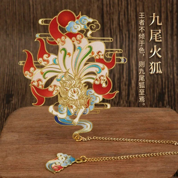 Planet Gates Nine Tailed Fox Luxury Metal Bookmark Chinese Style Retro Animal Shape Stationery Creative Gift Teacher Student School Office Supplies