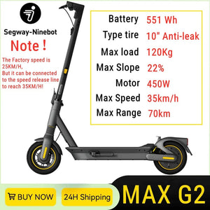 Planet Gates Ninebot Max G2 EU Stock Ninebot By Segway Max G2 Electric Scooter 35km/h Unlock Speed 70Km Range Update Motor 450W Powerful 25KM/H Kickscooter