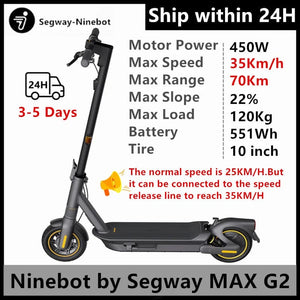 Planet Gates Ninebot MAX G2 / ITALY EU STOCK Original Ninebot by Segway MAX G2 Electric Scooter 450W Upgrated Motor 35Km/h Speed 70Km Range KickScooter Ship in 24H