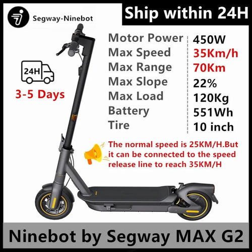 Planet Gates Ninebot MAX G2 / ITALY EU STOCK Original Ninebot by Segway MAX G2 Electric Scooter 450W Upgrated Motor 35Km/h Speed 70Km Range KickScooter Ship in 24H