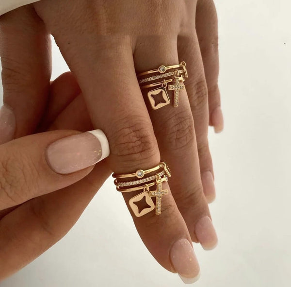 Planet Gates NJZ-17 2024 Nwe Stainless Steel 18 K Gold Plated Sun Rings for Women Natural Stone Inlaid in Hollow Metal Texture Ring Trendy Jewelry