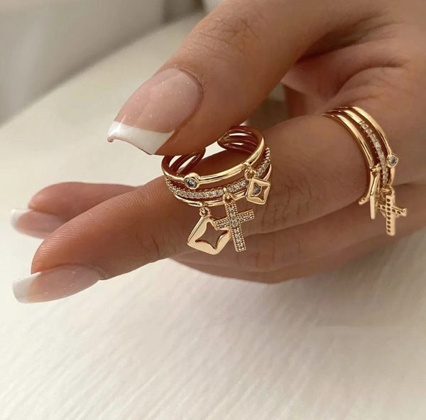 Planet Gates NJZ-17 2024 Nwe Stainless Steel 18 K Gold Plated Sun Rings for Women Natural Stone Inlaid in Hollow Metal Texture Ring Trendy Jewelry