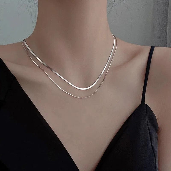 Planet Gates NK172 Silver 2023 S925 Silver Double Layer Box Chain Snake Clavicle Chain Necklace Female Fashion Hip-hop Retro Unique Design Fine Jewelry