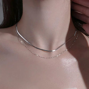 Planet Gates NK172 Silver 2023 S925 Silver Double Layer Box Chain Snake Clavicle Chain Necklace Female Fashion Hip-hop Retro Unique Design Fine Jewelry