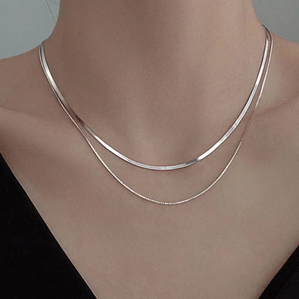 Planet Gates NK172 Silver 2023 S925 Silver Double Layer Box Chain Snake Clavicle Chain Necklace Female Fashion Hip-hop Retro Unique Design Fine Jewelry