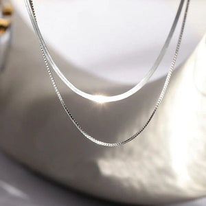 Planet Gates NK172 Silver 2023 S925 Silver Double Layer Box Chain Snake Clavicle Chain Necklace Female Fashion Hip-hop Retro Unique Design Fine Jewelry