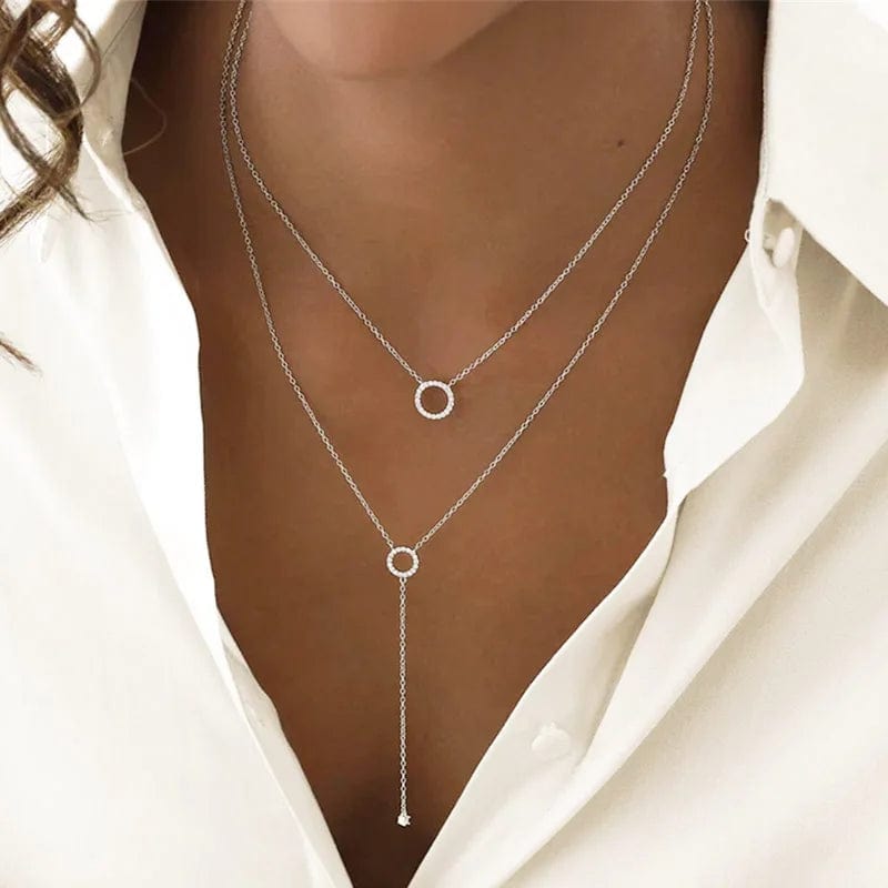 Planet Gates NK188 Silver S925 Sterling Silver Double-Deck Circle Zircon Pendant Long O-Chain Choker Necklace 2024 Spring Women Wedding Fine Jewelry