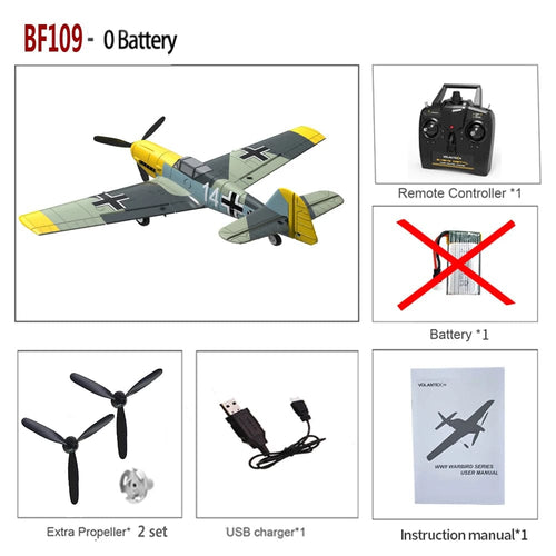 Planet Gates NO Battery / CHINA VolantexRC Remote Control Airplane BF109 2.4GHz 4CH 400mm Wingspan One Key U-Turn Aerobatic RC Plane  Warbird Gift Toys 761-11