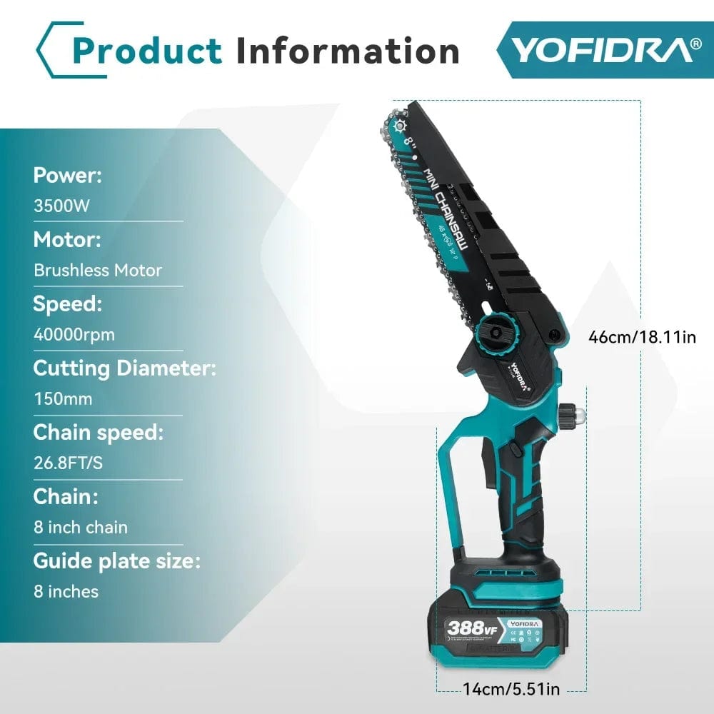 Planet Gates NO Battery / GERMANY YOFIDRA 8 Inch Brushless Electric Chainsaw Cordless Rechargeable Garden Woodworking Cutting Power Tools For Makita 18V Battery