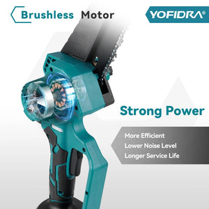Planet Gates NO Battery / GERMANY YOFIDRA 8 Inch Brushless Electric Chainsaw Cordless Rechargeable Garden Woodworking Cutting Power Tools For Makita 18V Battery