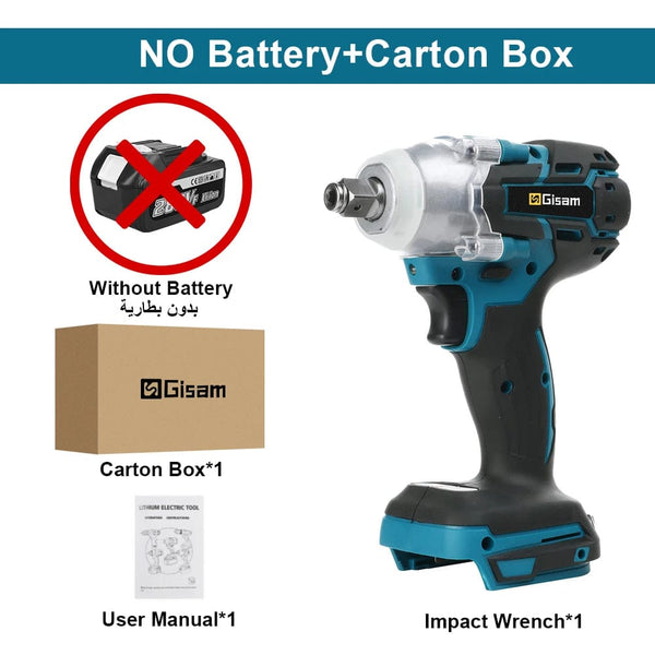 Planet Gates No Battery No Plug / Mexico Gisam 520N.M Brushless Electric Impact Wrench Cordless Electric Wrench 1/2 inch for Makita 18V Battery Screwdriver Power Tools