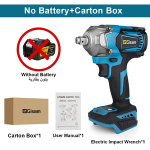 Planet Gates No Battery No Plug / spain Gisam  1200N.M Brushless Electric Impact Wrench 1/2 inch Screwdriver Cordless Electric Wrench Power Tools for Makita 18V Battery
