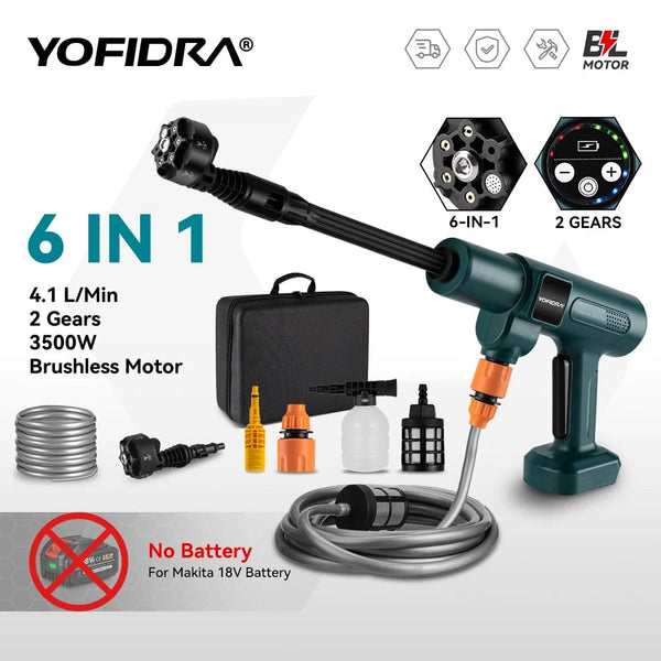 Planet Gates No Battery YOFIDRA 200Bar Brushless Electric High Pressure Washer Water Gun 6IN1 Cordless Car Washer Cleaning Garden For Makita 18V Battery