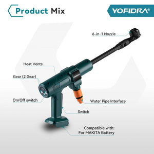 Planet Gates No Battery YOFIDRA 200Bar Brushless Electric High Pressure Washer Water Gun 6IN1 Cordless Car Washer Cleaning Garden For Makita 18V Battery