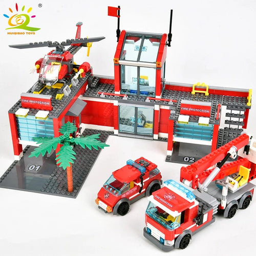 Planet Gates no box HUIQIBAO 756pcs Fire Station Model Building Blocks Truck Helicopter Firefighter Bricks City Educational Toys For Children Gift