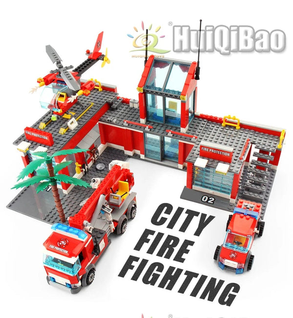 Planet Gates no box HUIQIBAO 756pcs Fire Station Model Building Blocks Truck Helicopter Firefighter Bricks City Educational Toys For Children Gift