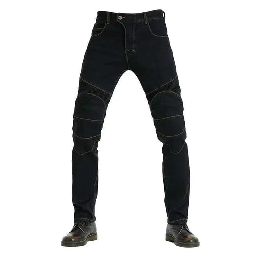 Planet Gates no gear Black / S Men Jeans Embroidery Motorcycle Pants Pantalon Motocross Belt Protective Gear Motorcycle Driver's License Test Motos Jeans