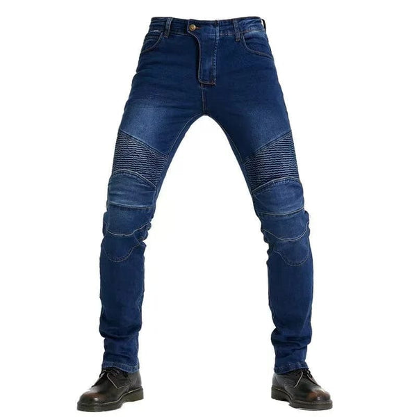 Planet Gates no gear Blue / XS Men Jeans Embroidery Motorcycle Pants Pantalon Motocross Belt Protective Gear Motorcycle Driver's License Test Motos Jeans