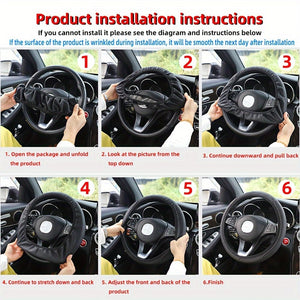 Planet Gates No Inner Ring Car Steering Wheel Cover PU Leather Embossed 3D Comfortable Soft Suitable For 37-38CM Outer Diameter Steering Wheel Car Accessories