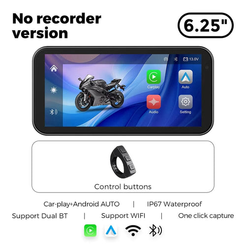 Planet Gates No recorder Portable 6.25 inch IP67 Waterproof Motorcycle GPS Navigation Wireless Carplay Android Auto DVR Drive Recorder Moto Monitor WIFI