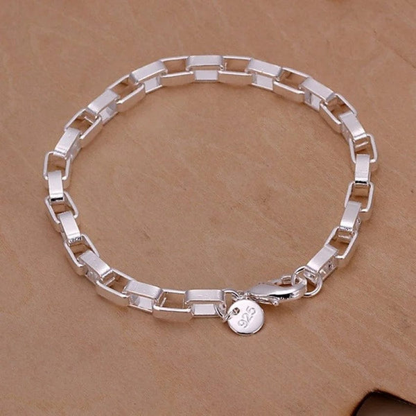 Planet Gates Noble 925 Sterling Silver Square Solid Chain Bracelet For Women Men Charm Party Gift Wedding Fashion Jewelry