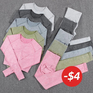 Planet Gates NORMOV 2Pcs Gym Women Sets Seamless Yoga Set High Waist Gym Sportwear Push Up Sport Workout Sets Fitness Long Sleeve Gym Suit