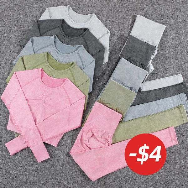 Planet Gates NORMOV 2Pcs Gym Women Sets Seamless Yoga Set High Waist Gym Sportwear Push Up Sport Workout Sets Fitness Long Sleeve Gym Suit