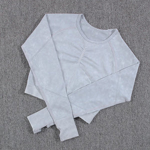 Planet Gates NORMOV 2Pcs Gym Women Sets Seamless Yoga Set High Waist Gym Sportwear Push Up Sport Workout Sets Fitness Long Sleeve Gym Suit