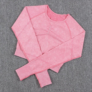 Planet Gates NORMOV 2Pcs Gym Women Sets Seamless Yoga Set High Waist Gym Sportwear Push Up Sport Workout Sets Fitness Long Sleeve Gym Suit