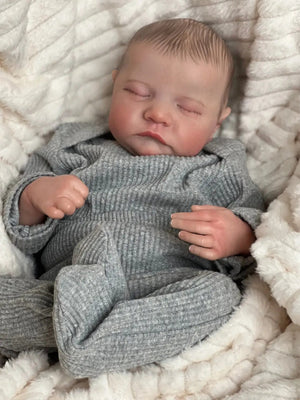 Planet Gates NPK 49CM Levi Newborn Baby Doll Reborn Sleeping Soft Silicone Flexible 3D Skin Tone with Visible Veins Hand Paint Hair Doll