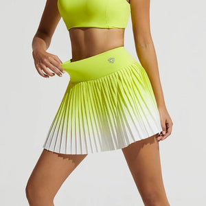 Planet Gates NSRF2240001 Yellow / S 2023 Women Pleated Tennis Skirt with Pockets Athletic Culottes High Waisted Color Gradient Golf Skorts Workout Running Skirts