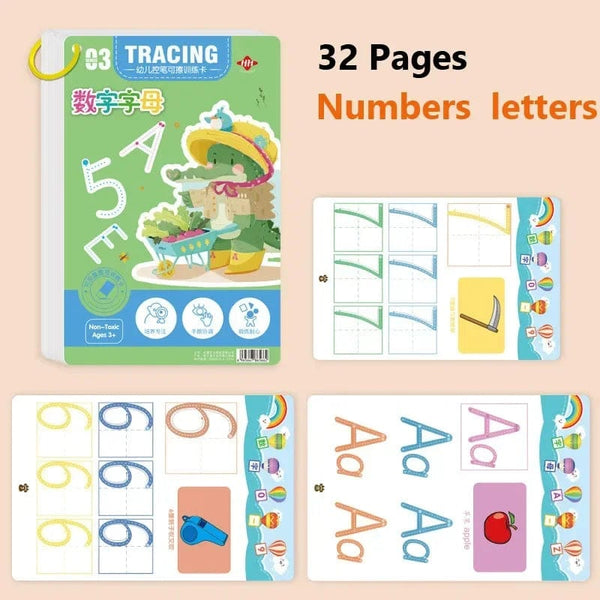 Planet Gates Numeric Alphabet Magical Tracing Workbook Educational Montessori Books for Children Pen Control Training Reusable Calligraphy Copybook for Kids