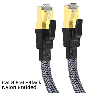 Planet Gates Nylon Braided-Black / 25m D-Sunty Ethernet Cable CAT8 40Gbps Nylon Braided Network Lan Cord for PC Modem Laptop PS 5 Router RJ45 Flat Cable Ethernet Cat 8