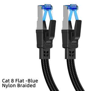Planet Gates Nylon Braided-Blue / 8m D-Sunty Ethernet Cable CAT8 40Gbps Nylon Braided Network Lan Cord for PC Modem Laptop PS 5 Router RJ45 Flat Cable Ethernet Cat 8