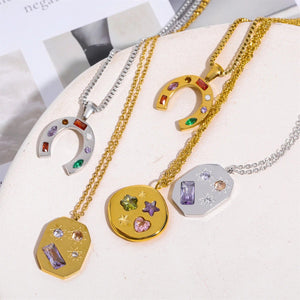 Planet Gates O chain Version B / 45cm / Gold Color | CHINA Colorful 12 Birthstone Pendant DIY Accessory Necklace Women's Square Colorful Zircon Pendant Clavicle