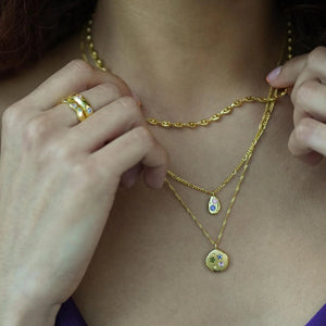 Planet Gates O chain Version B / 45cm / Gold Color | CHINA Colorful 12 Birthstone Pendant DIY Accessory Necklace Women's Square Colorful Zircon Pendant Clavicle